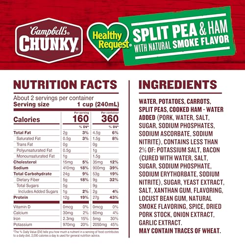Image of Campbell's Chunky Healthy Request Split Pea Soup With Ham and Natural Smoke Flavor, 19 oz Can (12 Pack)
