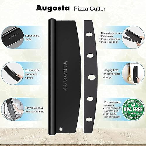 Miniatura 7 de Piedra para pizza de 15 x 12 pulgadas, cáscara de madera para pizza, cortador de pizza de 14 pulgadas, hoja afilada con tapa