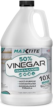 MAXTITE 50% Concentrated White Vinegar 1 Gallon 10x Strength Industrial Grade Cleaner for Business, Home, Garden, Descaling | Acetic Acid Cleaning Solution
