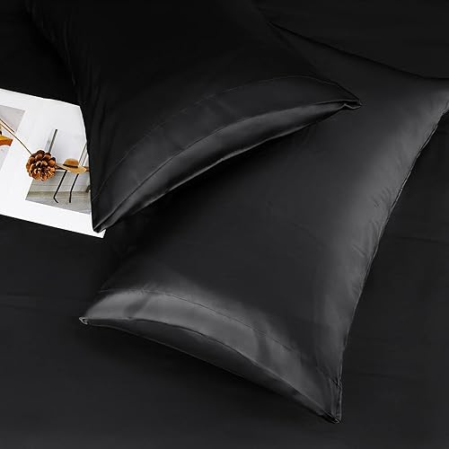 Miniatura 4 de NSGZ Juego de sábanas de satén de 4 piezas tamaño matrimonial, juego de sábanas de satén sedoso con 1 sábana bajera, 1 sábana encimera y 2 fundas de