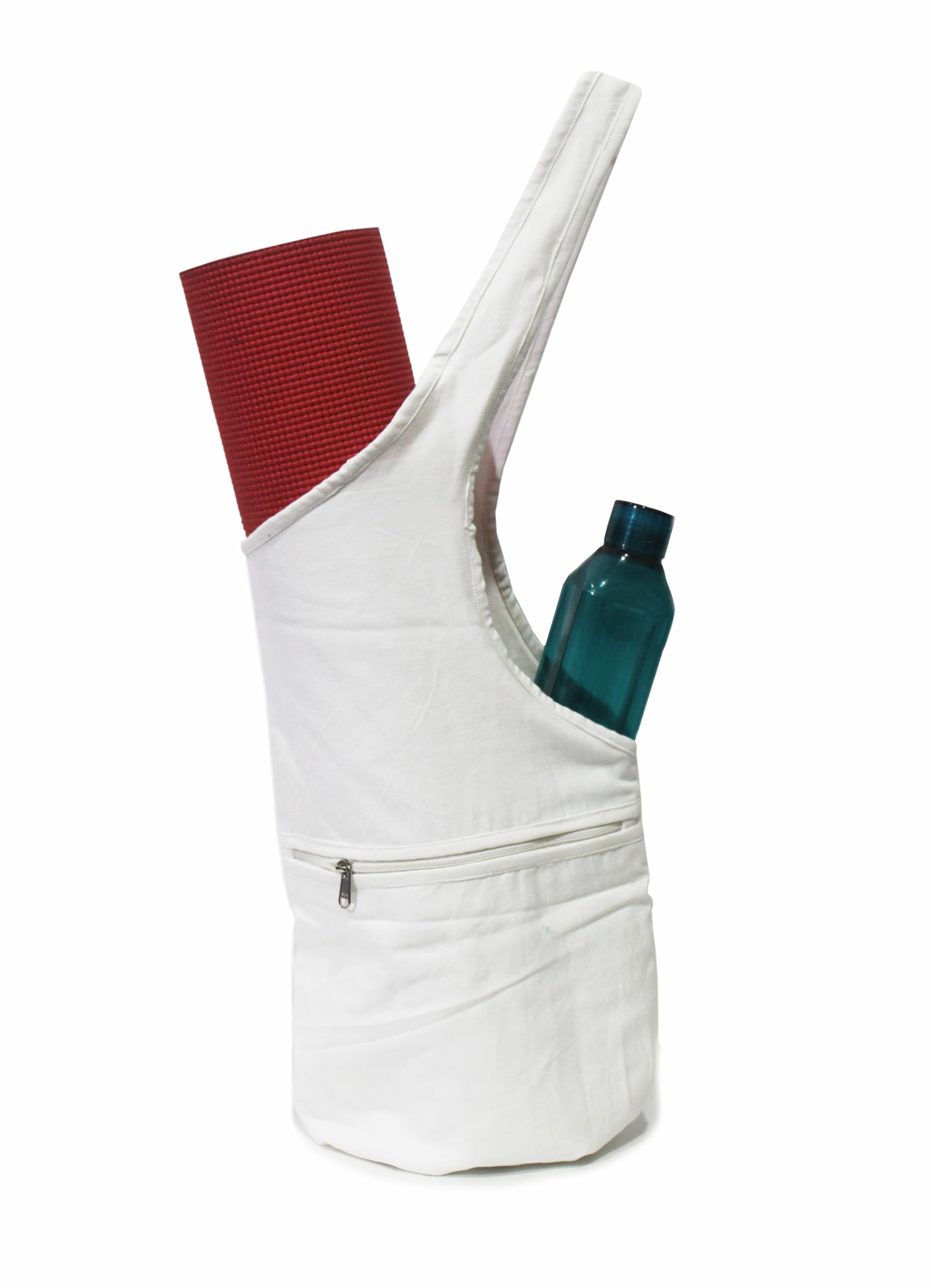 INDIAN CRAFT CASTLE ICC Yoga Mat Bag with Large Size Pocket and Zipper Pocket，Yoga Bag Adjustable Shoulder Strap- Holds More Yoga Accessories (White)