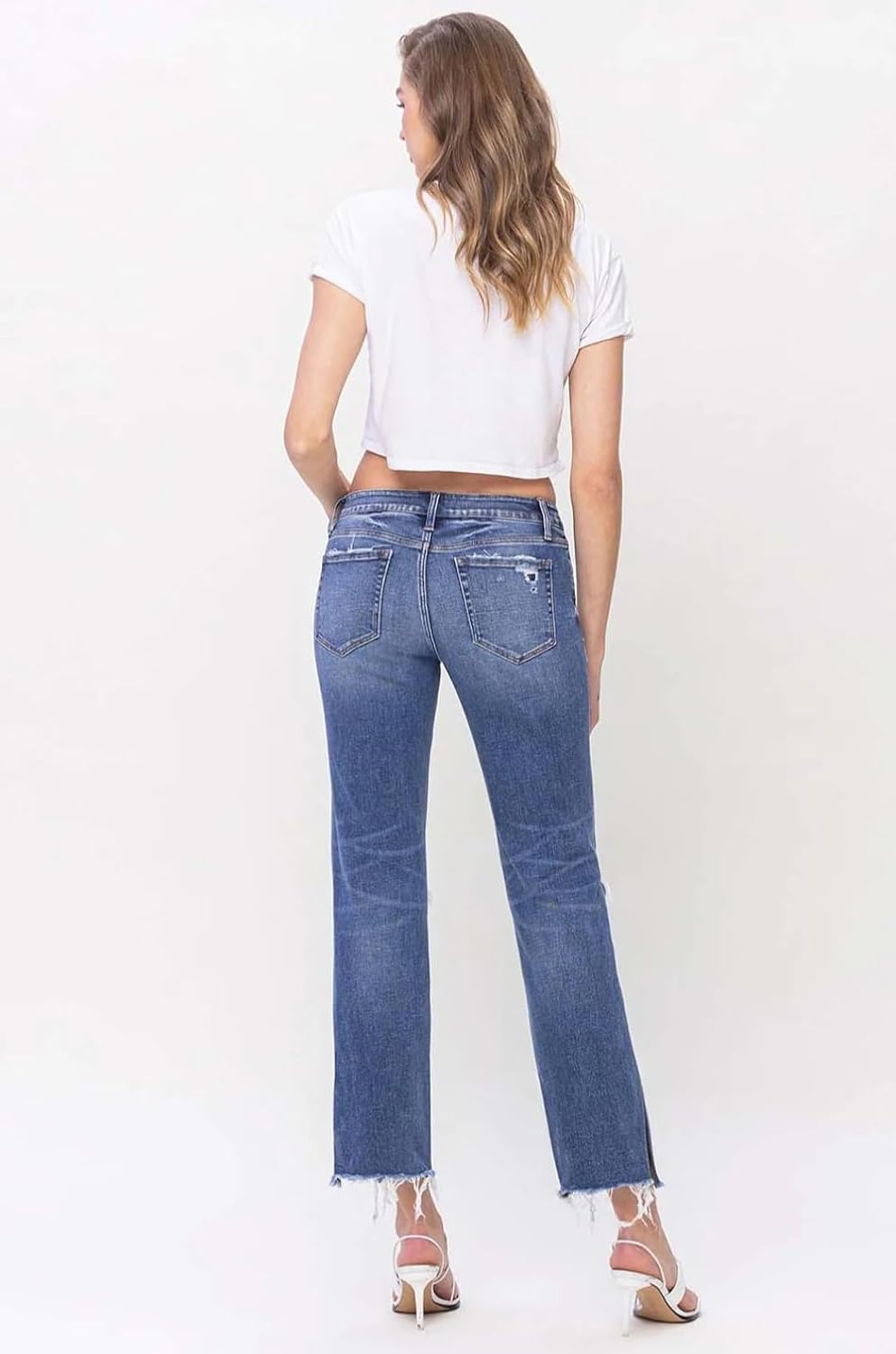 Flying Monkey - Low Rise Distressed Straight Jeans with Paint Speckle Detail/Split Hem - F5218