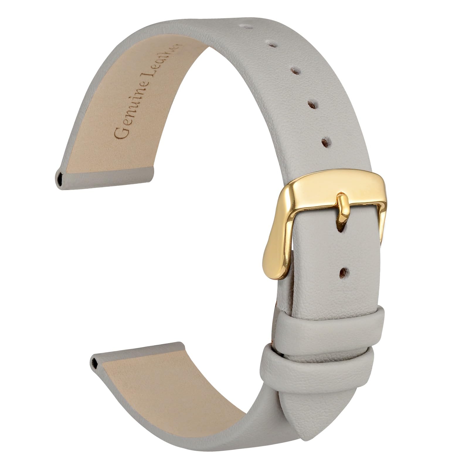 WOCCI 20mm Lug Width, Elegant Watch Band, Genuine Leather Replacement Strap with Gold Buckle (Gray)
