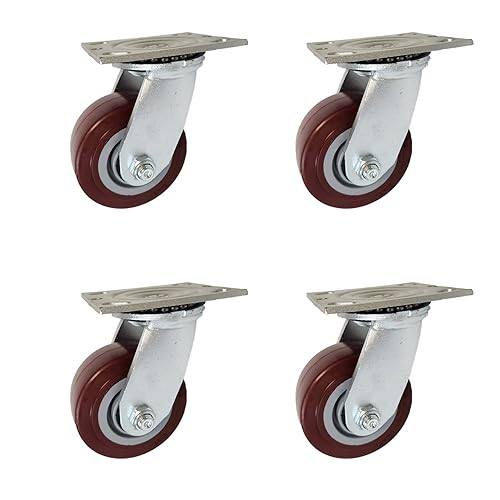 Miniatura 6 de Caster HQ - Juego de ruedas de poliuretano color granate de 4 x 2 pulgadas, capacidad de 2,800 libras (4 frenos de bloqueo superior)