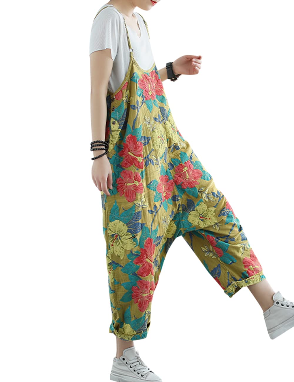 Youlee Femmes Été Printemps Vintage Combinaisons Salopette en coton Salopettes avec poches