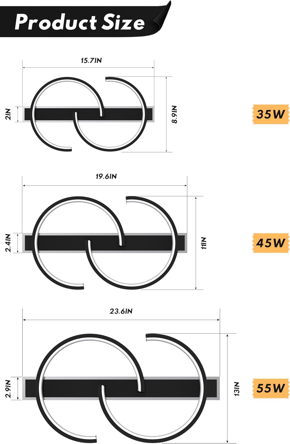 15.7" LED Ceiling Light, 2 Rings Design Flush Mount Ceiling Light with Remote Control, 35W Matte Black Dimmable 3000-6000K, Modern Light fixtures Ceiling for Bedroom Living Room Dining Room