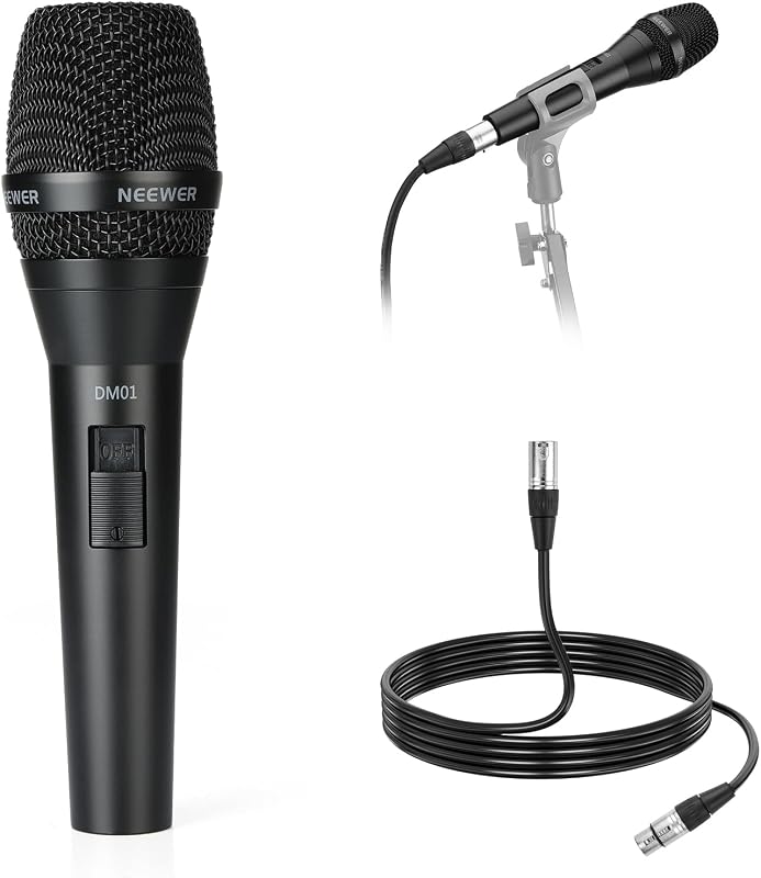 DM01 Cardioid Dynamic Microphone with XLR Cable for Podcast Singing PC Gaming Streaming Studio Vocals, Speeches, Live Performances, 600Ω +/- 30% Impedance, 100Hz-10KHz Frequency Range