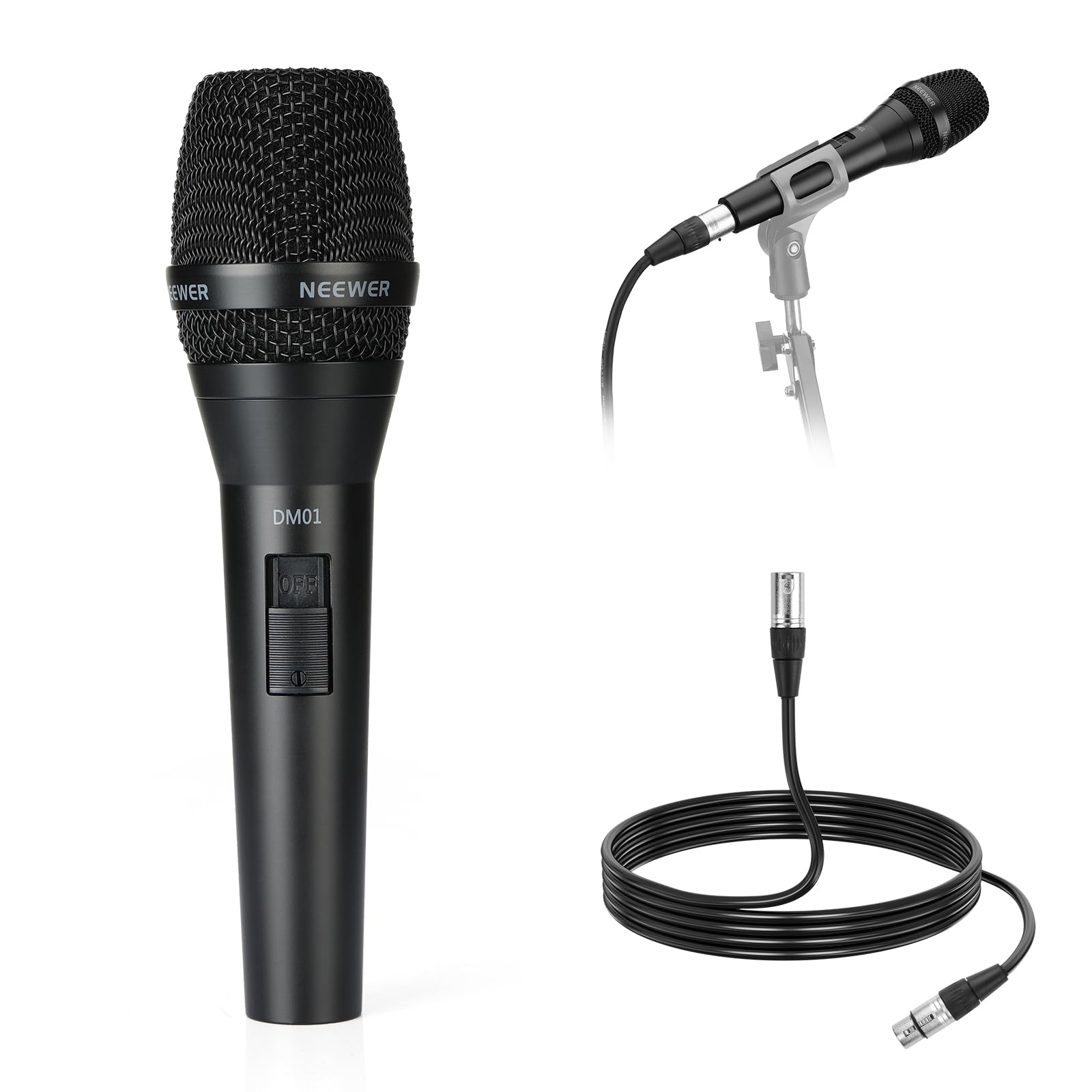 NEEWER DM01 Microfono Dinamico Cardioide con Cavo XLR per Podcast Canto Streaming Giochi PC Voci Studio, Discorsi, Esibizioni dal Vivo, Impedenza 600Ω +/- 30%, Gamma di Frequenza 100Hz-10KHz