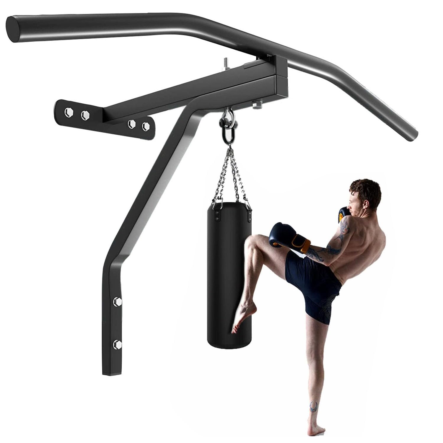 SOO Punch Bag Wall Bracket With Pull up bar Heavy Gym Iron Chin Up Bar with Punch Bag Bracket Wall Mounted Ceiling Frame Outdoor Fitness Boxing MMA