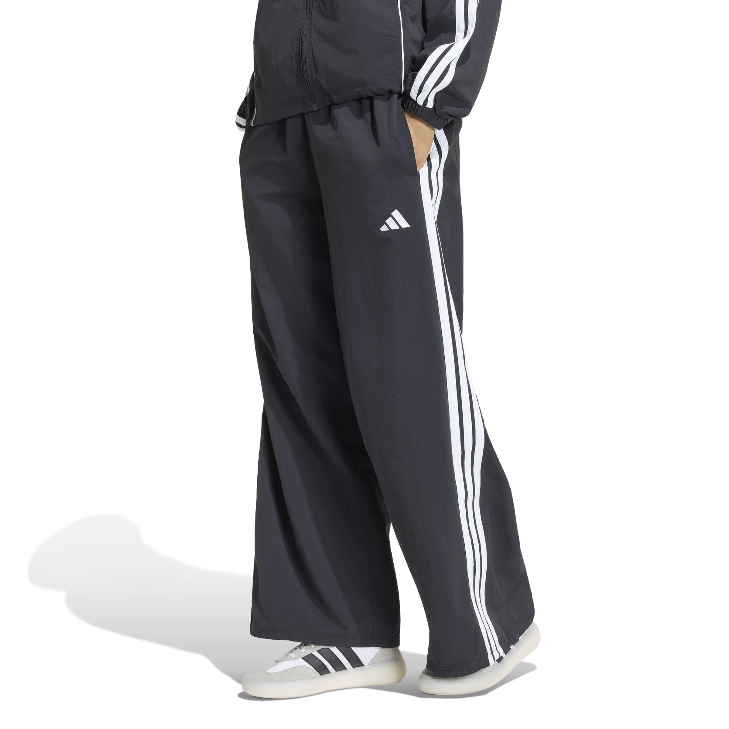 adidas Damen Iconic Woven Wide Leg Trackpants with Bunjees Pants, Black/White, M