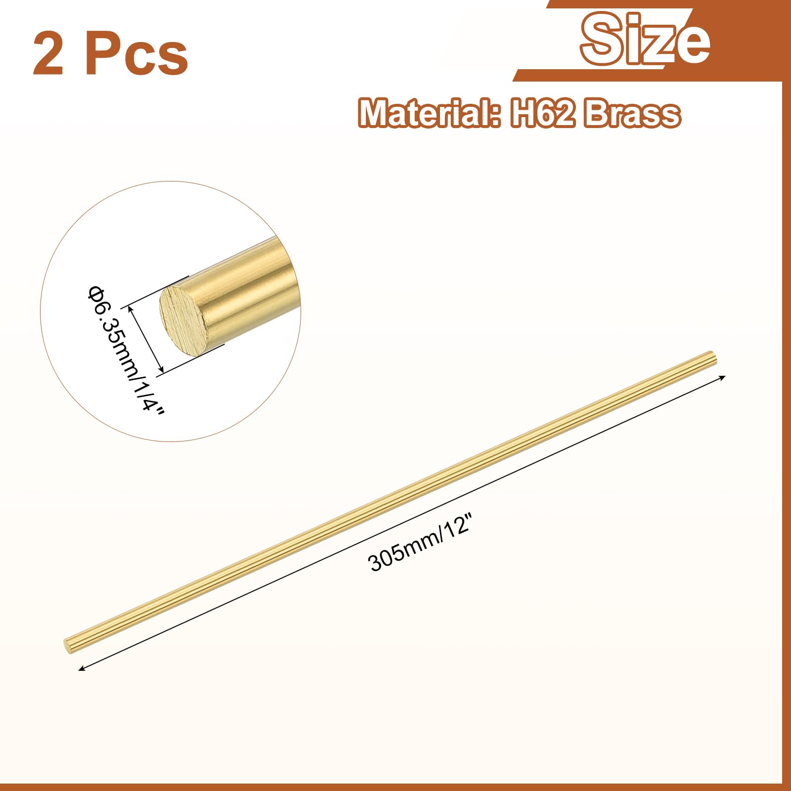 QUARKZMAN Barra Rotonda Piena in Ottone 1/4" (6,35mm) 12" (305mm) H62 per Tornio