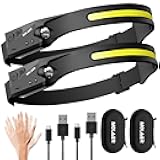 LED Headlamp Rechargeable Flashlight, 2-Pack 230° Wide Beam Headlight with Motion Sensor, Lightweight, Weatherproof, 2 Light Source Head Lamp for Camping Hiking Running Outdoor - Adults and Kids