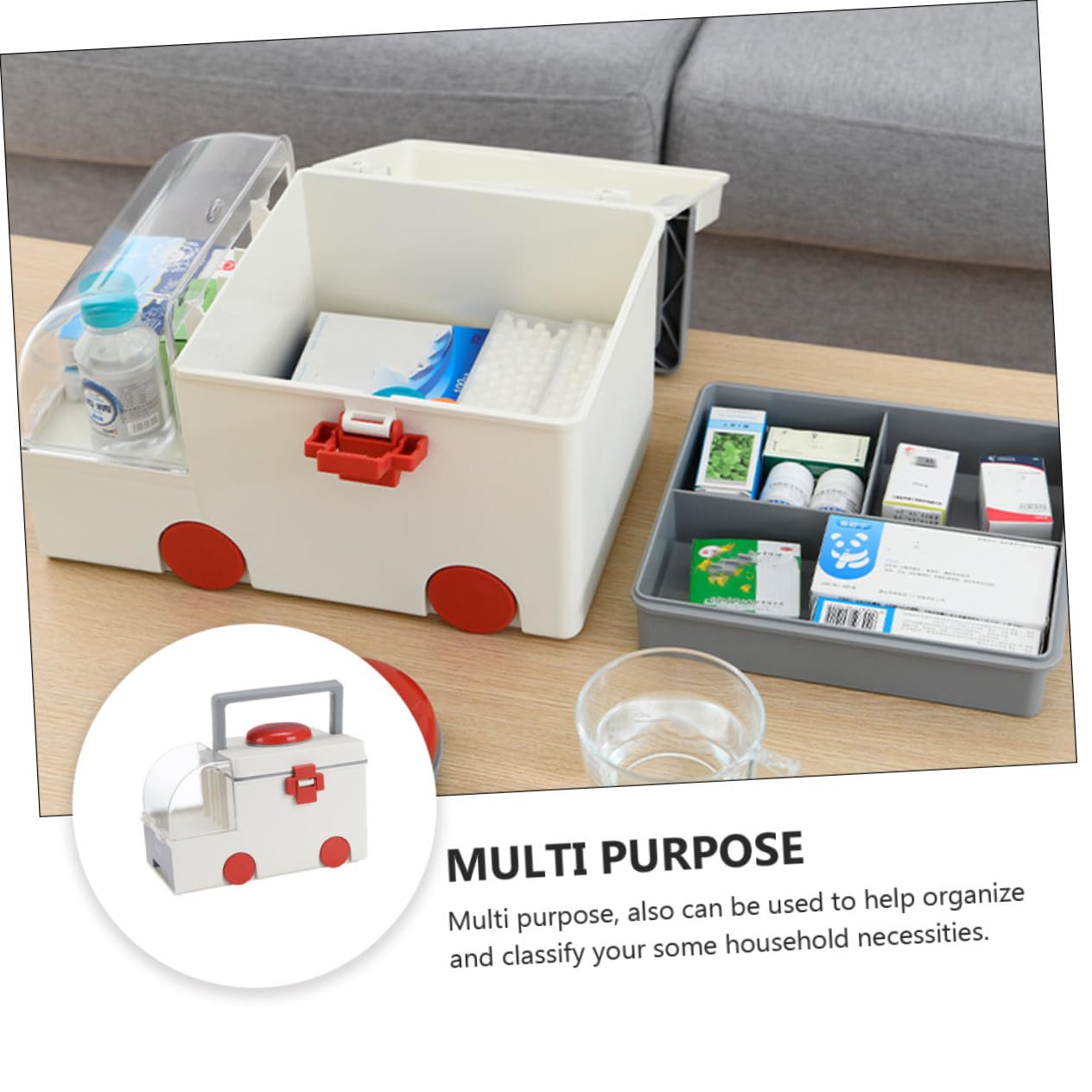 Contenedor Médico de Gran Capacidad Material Pp y As, Organizador Multiusos Fácil de Transportar Adecuado para Primeros Auxilios en Viajes y Hogar