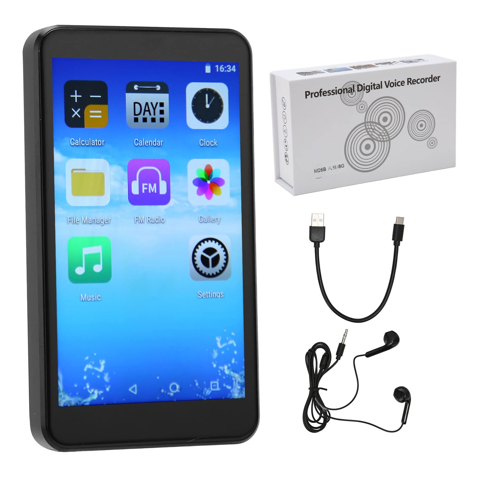 Reproductor MP4 con Bluetooth WiFi, Reproductor de Música en Streaming Android con Pantalla Táctil Completa de 3,97 Pulgadas, Sonido HiFi sin Pérdidas, con Auriculares con Cable,