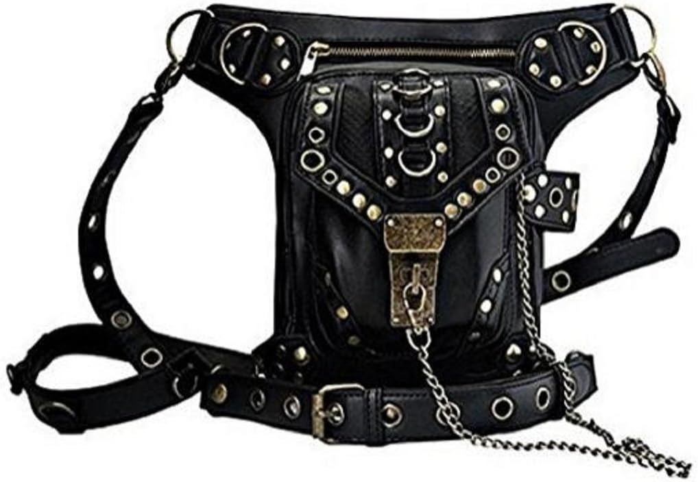 Wendin Rock Leather & Vintage Gothic Retro Steampunk Handbag Victorian Style Shoulder Waist Bag Black