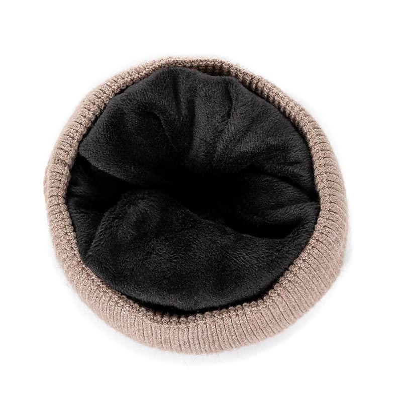 LEMITA Sombrero de invierno unisex Añadir sombrero de lana forrado de piel Gorro suave para hombres y mujeres, cálido y grueso al aire libre Streetwear sombrero de punto, caqui, Talla única