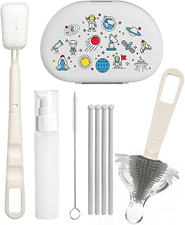 Bottle Cleaning Brush Set - Water Bottle and Baby Accessories Cleaner with Drying Rack | Ergonomic Handle with Gentle Bristles, Lightweight Durable Build, Ideal for Breast Pumps Milk, 5x7x4.5cm