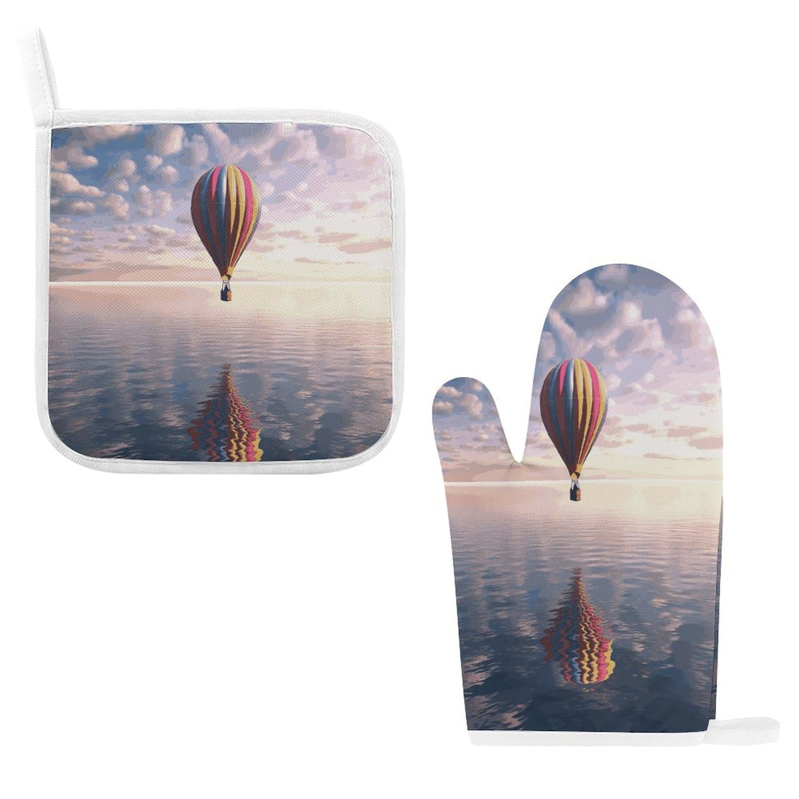 Btcowzrv Style Hot Air Balloon Over The Sea Oven Mitts And Pot Holders 2Pcs Set