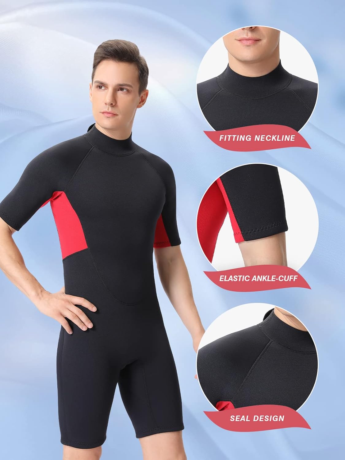 FLEXEL Shorty Wetsuit for Men and Women, 2mm 3mm Neoprene Back Zip Diving Suit Keep Warmth in Cold Water for Diving Snorkeling Surfing Swimming