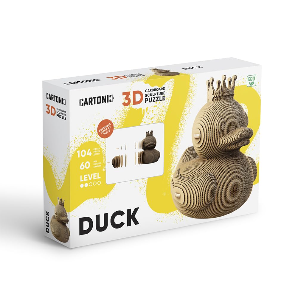 Canard Puzzle 3D en Carton – Maquette à Monter | 104 Pièces, 16 × 15 × 13 cm – Kit Sculpture DIY à Peindre, Matériaux Recyclés, Ados & Adultes, Idée Cadeau Déco