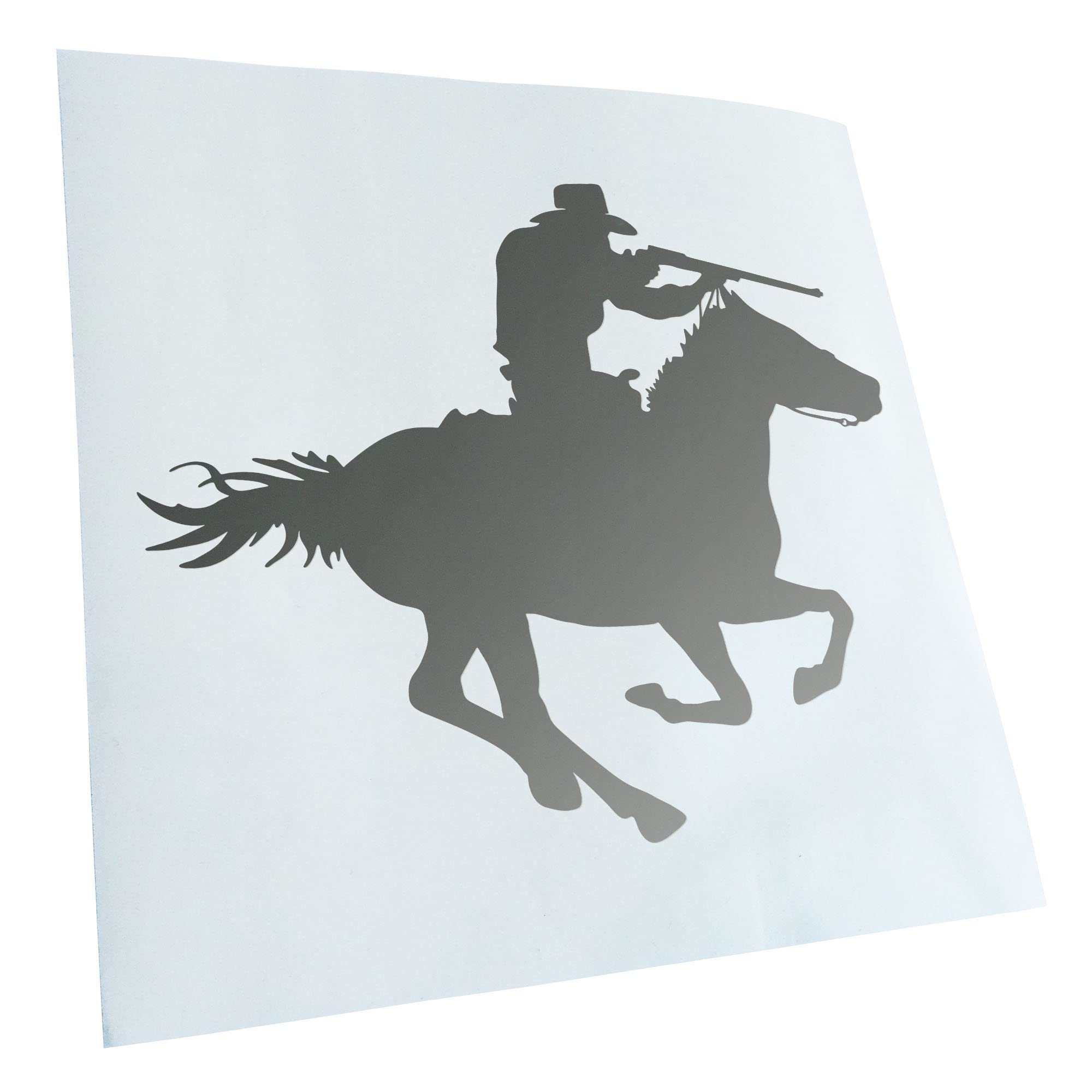 Kiwistar - Car Sticker - Silver - 40 x 33 cm Cowboy with Horse Shooting Sticker for Car, Laptop, Bicycle, Truck, Motorcycle Multicoloured JDM Decal Racing
