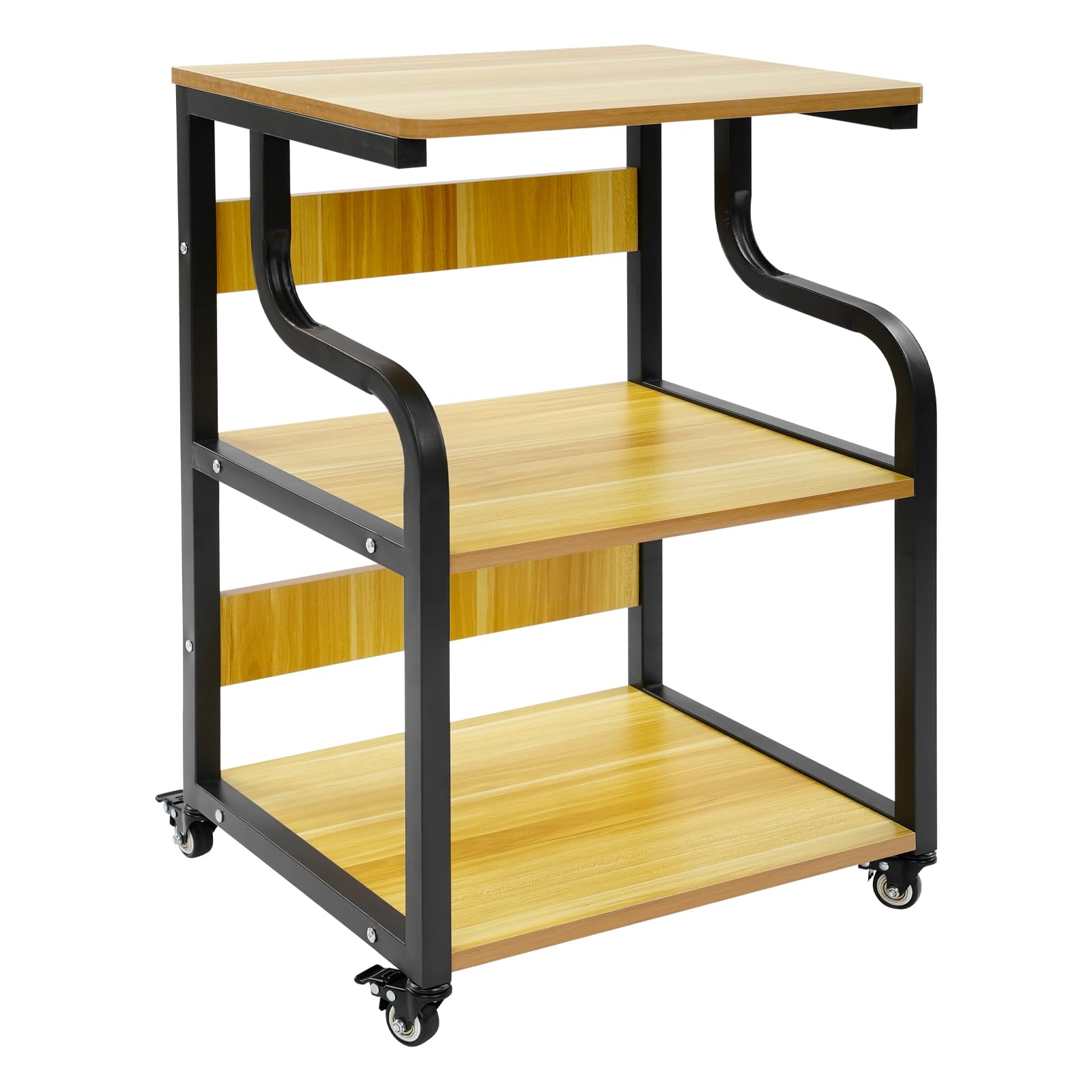 3-stufiger Druckertisch mit Rollen, Metall Druckerwagen Druckerständer für Büro, Zuhause und Arbeitszimmer, Druckerschrank, Rolling Cart Stand Druckerregal für Heat Press, Mikrowelle (Schwarz)