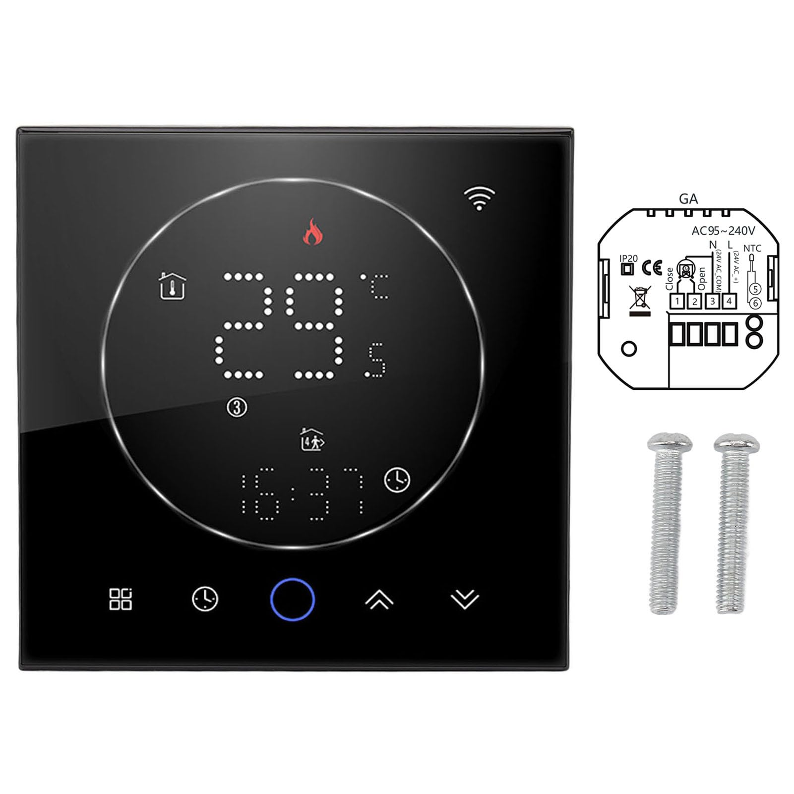 Fafeicy Termostato Inteligente Termostato Programable WiFi 95 a 240 V Pantalla LED a Color Control por Voz Alta Precisión para Calentamiento de Agua Control de Válvula de Agua y CA Uso Doméstico
