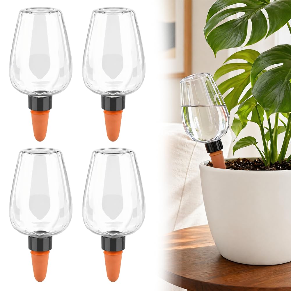 4PCS Plant Watering Globes, 350ML Plant Watering Devices, Large Capacity Self Watering Plant Spikes, Vacation Automatic Plant Waterer Bulbs - Slow Watering System, for Outdoor, Indoor