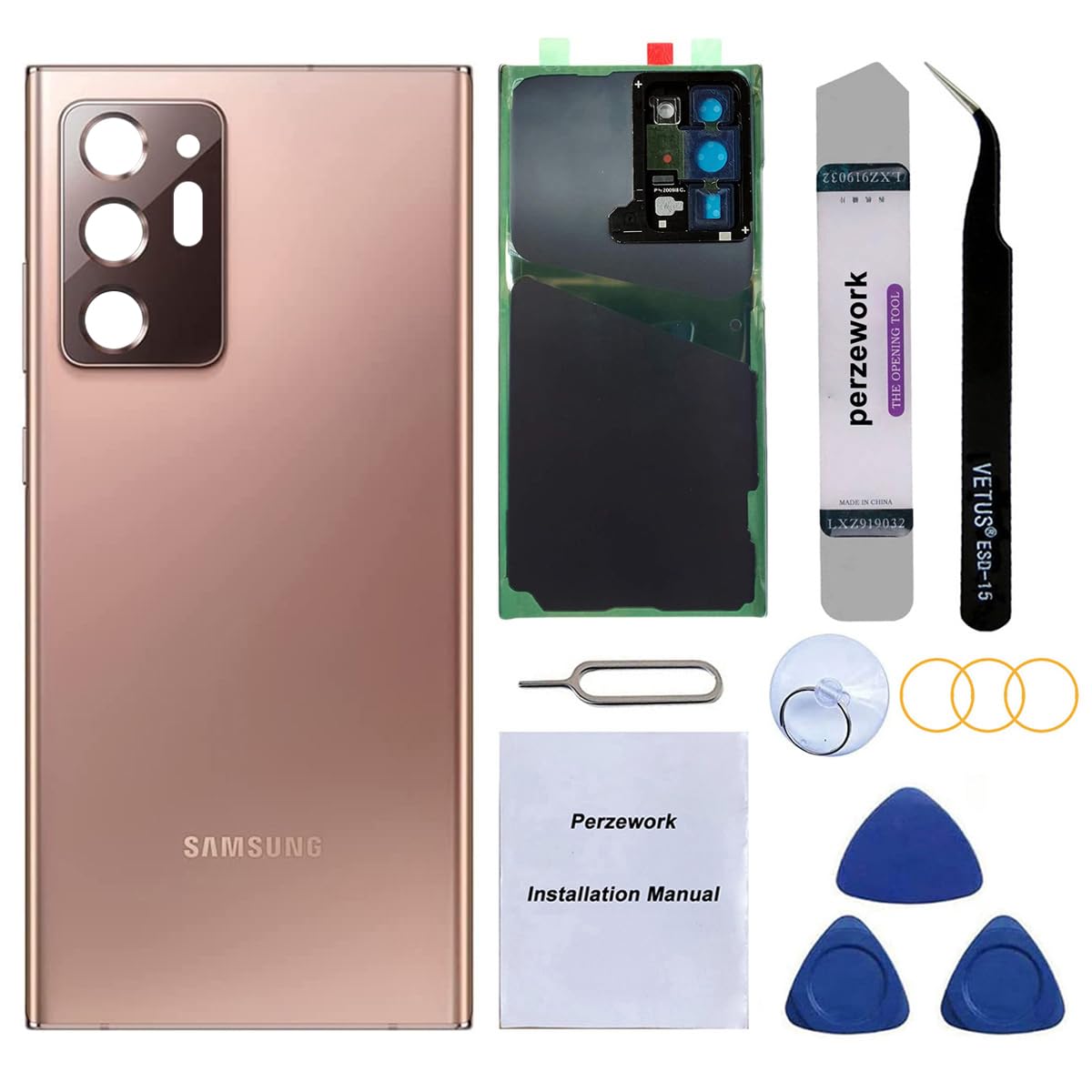 PerzeworkRear Cover Back Glass Replacement for Samsung Galaxy Note 20 Ultra 6.9 inches 5G with Reparing Toolkit and Pre-Installed Adhesive (Mystic Bronze)