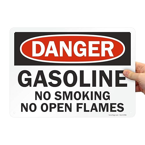 Vista 11 de SmartSign - U9-1240-ND_7x10 "Danger - Gasolina, No Smoking No Open Flames" Etiqueta Vinilo laminado de 7" x 10" Negro/Rojo sobre Blanco
