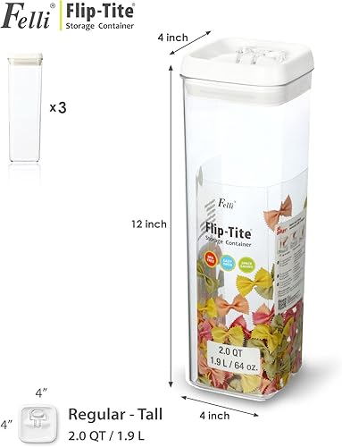 Miniatura 3 de Felli Flip Tite TALL - Recipiente de almacenamiento alto con tapa de 4 pulgadas hermético y anillo superior de fácil apertura, tarro delgado de