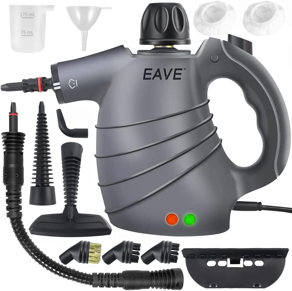EaveHandheld Pressurized Steam Cleaner, 450ml Steamer for Cleaning, 10 in 1 Set Steamer for Car Detailing, Multi-Purpose for Kitchen, Sofa, Home, Bathroom, Car Seats, Upholstery, Floor Steamer