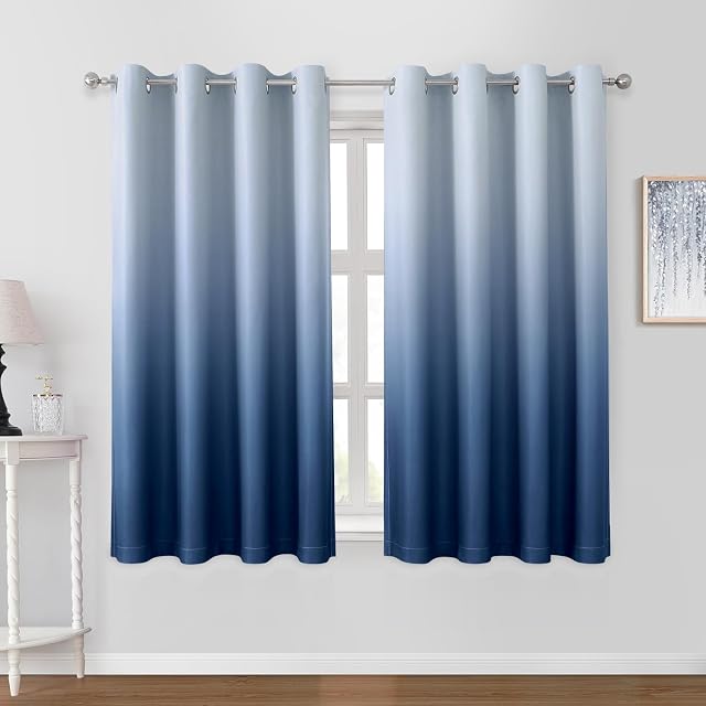 HOMEIDEAS Rideaux de blackout bleu marine Ombre 52 X 63 Longueur de pouce Gradient Chambre Darkening Thermal Insulated Energy Saving Grommet 2 Panneaux Fenêtre Draps pour Salon/Chambre