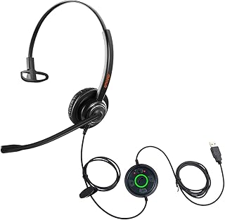 EMAIKER Monaural USB PC Headset with Noise Cancelling Microphone Status Indicator Computer Headphone USB Type A for Laptop Office Calls Teams Zoom Meeting Dictation Recording