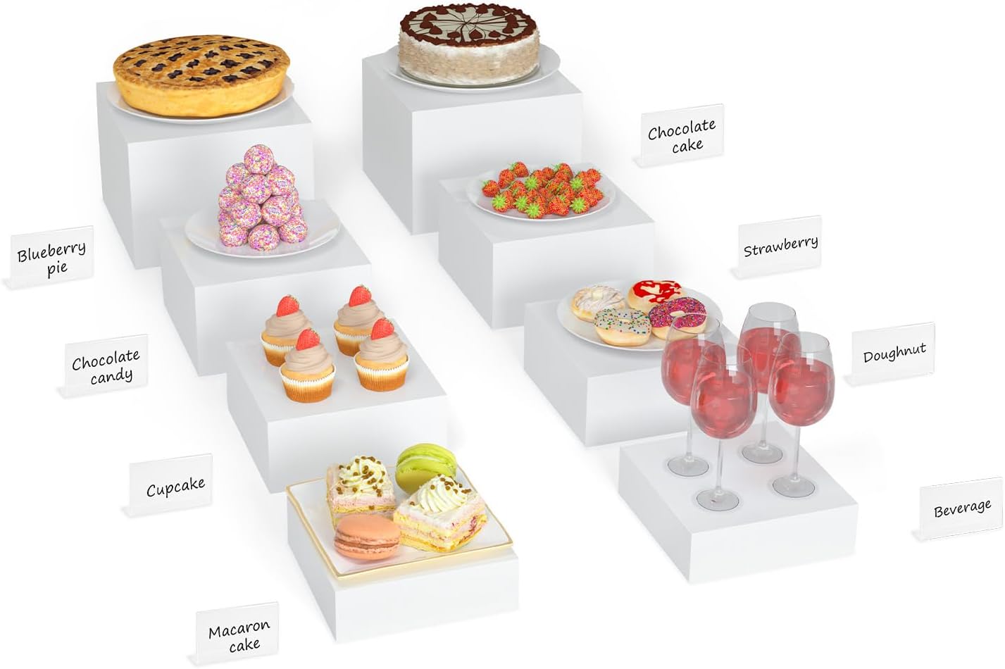 【8Pcs】 Buffet Risers,Dessert Table Display Set,Food Display Risers for Party,White Risers for Display for Food,Catering Supplies Buffet Display with Hollow Bottom