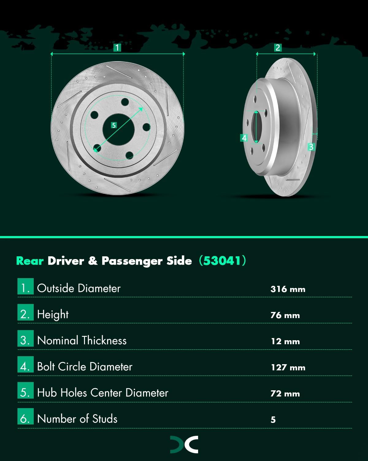 SCITOO Disc Brake Rotors Kits 53041 Rear Solid Brake Rotors Fit For Jeep For Wrangler 2007-2018