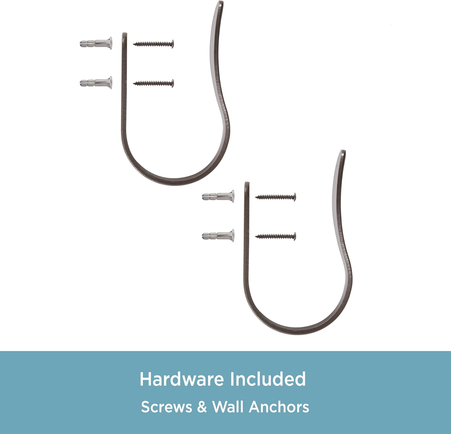 Kenney SK85029 Gallery U-Shaped Steel Curtain Holdbacks for Curtains and Drapes, Gunmetal (Pack of 8)