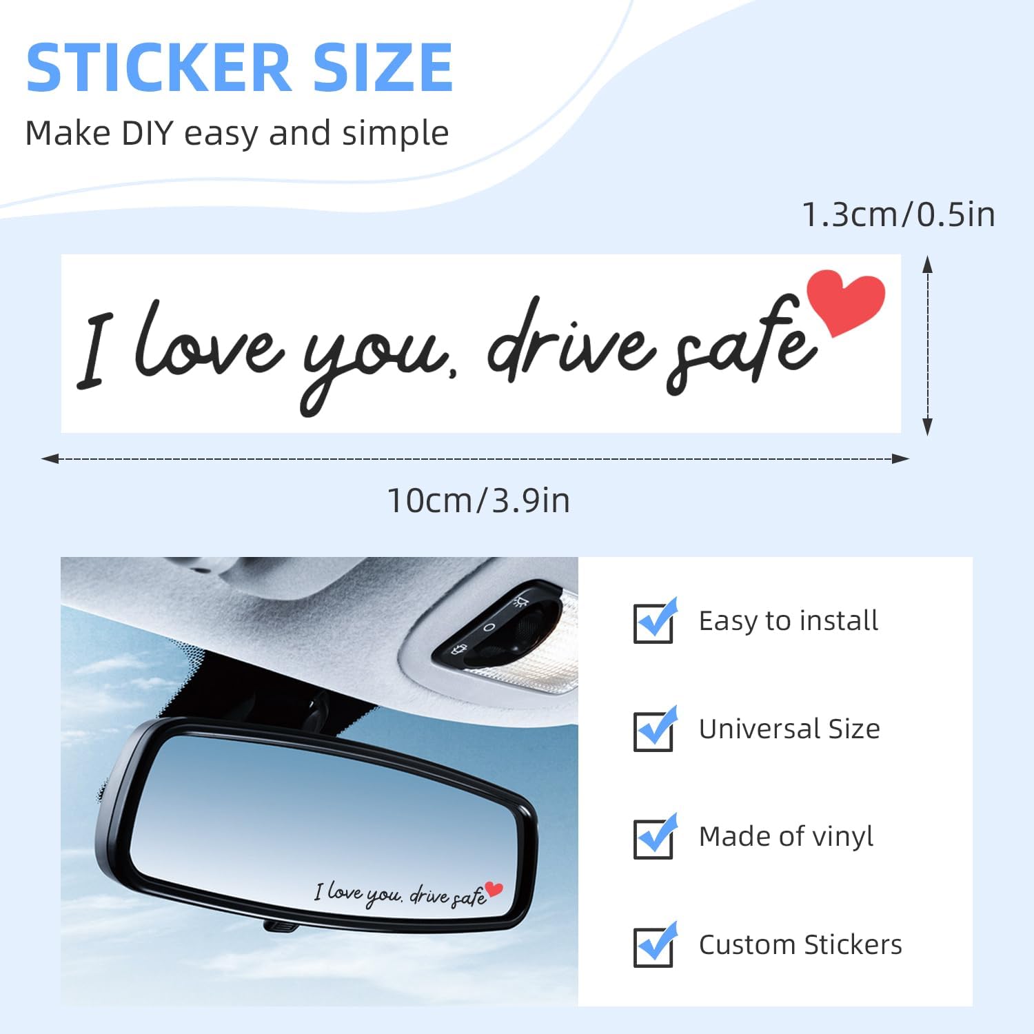 I Love You Drive Safe Mirror Sticker 4Pcs Cute Car Stickers for Women with Heart Car Decals for Women Rear View Mirror Sticker Valentine's Day Gift For Her,Him (I Love You Drive Safe Black) - Image 7