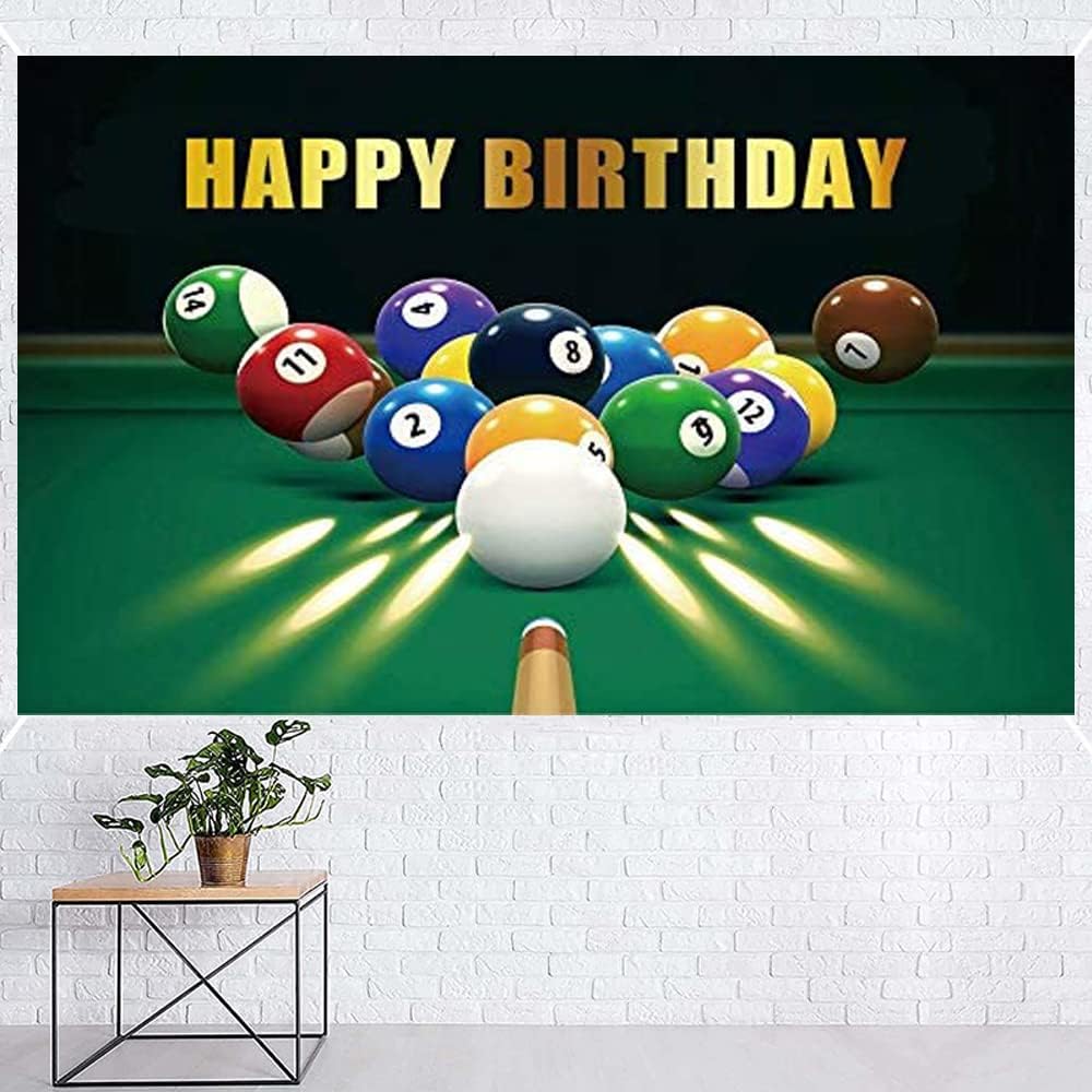 Happy Birthday Backdrop Banner Billiards Kick-Off Party Decoration Snooker Pool Balls Black Green Background Birthday Party Decoration for Man Women image 3