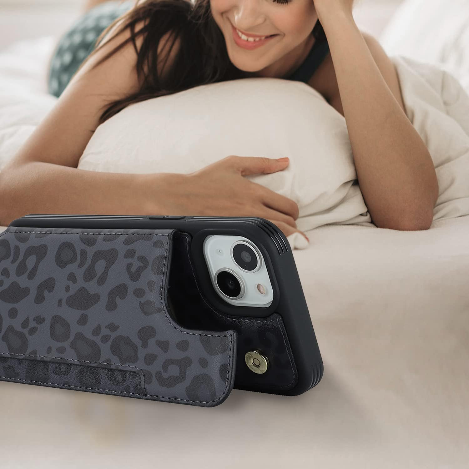 iCoverCase Compatible with iPhone 15 Plus Wallet Phone Case with Card Holder for Women Men, [RFID Blocking] Card Slots PU Leather Protective Wallet Case 6.7 Inch (Black Leopard) - Image 5