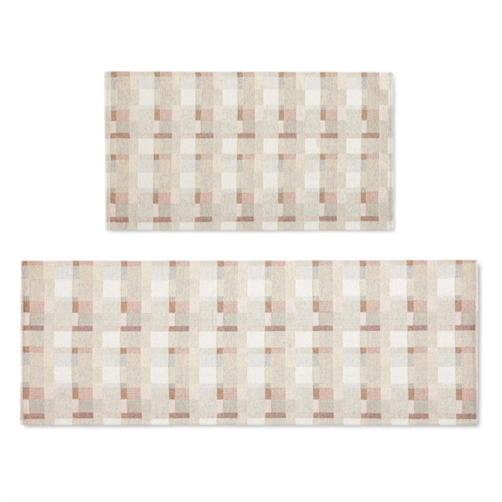 Tappeto Cucina 40X60Cm+40X120Cm Geometria Beige Tappeto Cucina Antiscivolo Lavabile Set Di 2 Pezzi,Tappetino Multiuso In Pelle,Comodità E Resistente,Per Ingresso,Camera,Bagno