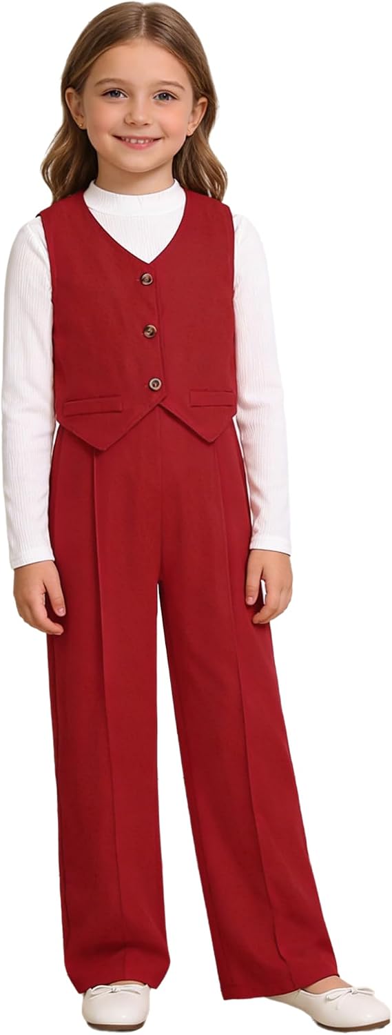 Hularka Toddler Girls Christmas Pants Set with Pullover Shirt and Suit Vest Kids Xmas Holiday Clothes