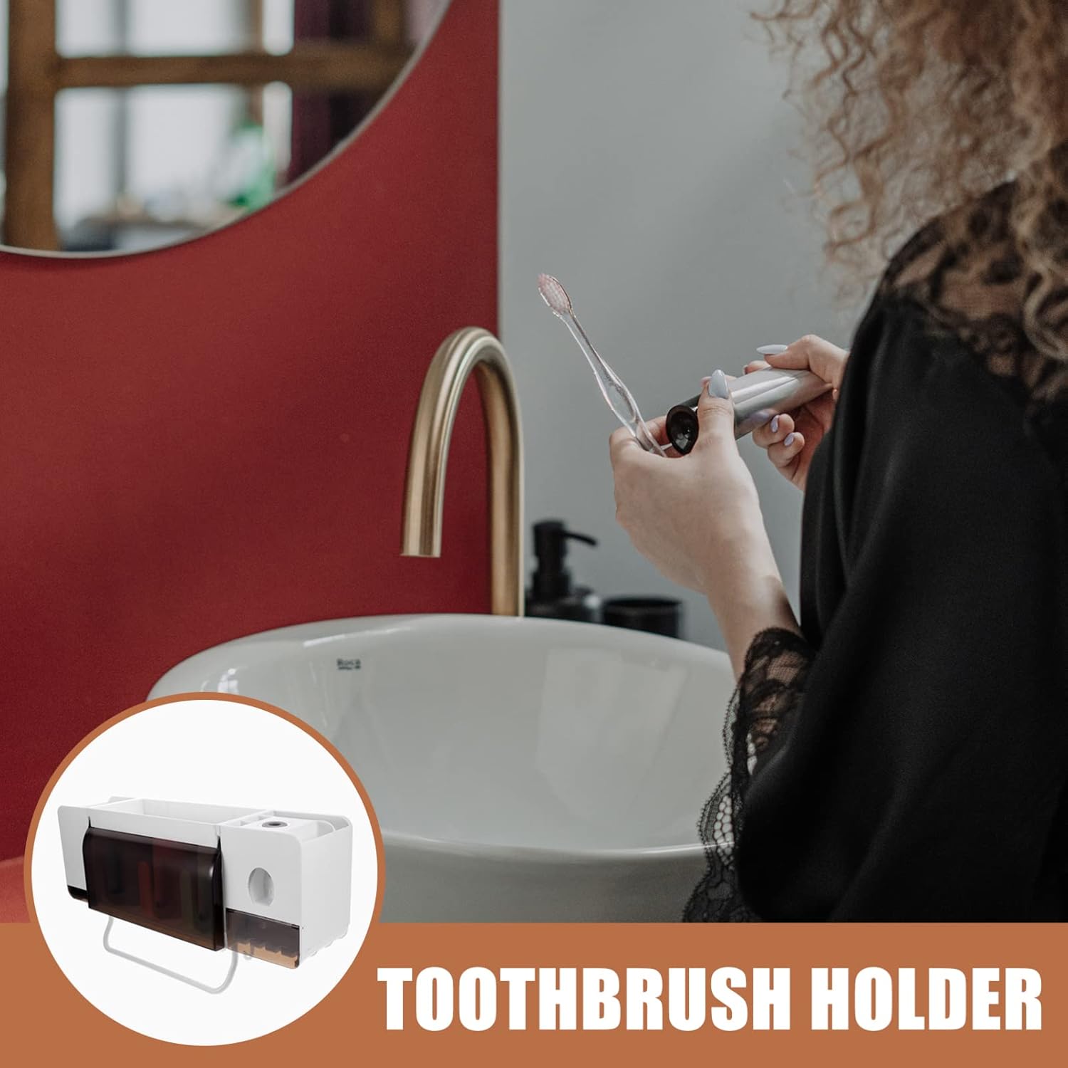 Toothbrush Holder Wall Mount Suction Toothbrush Holder for Bathroom Wall-Mounted Rack Toothpaste Shelf Easy to Clean Storage Organizer