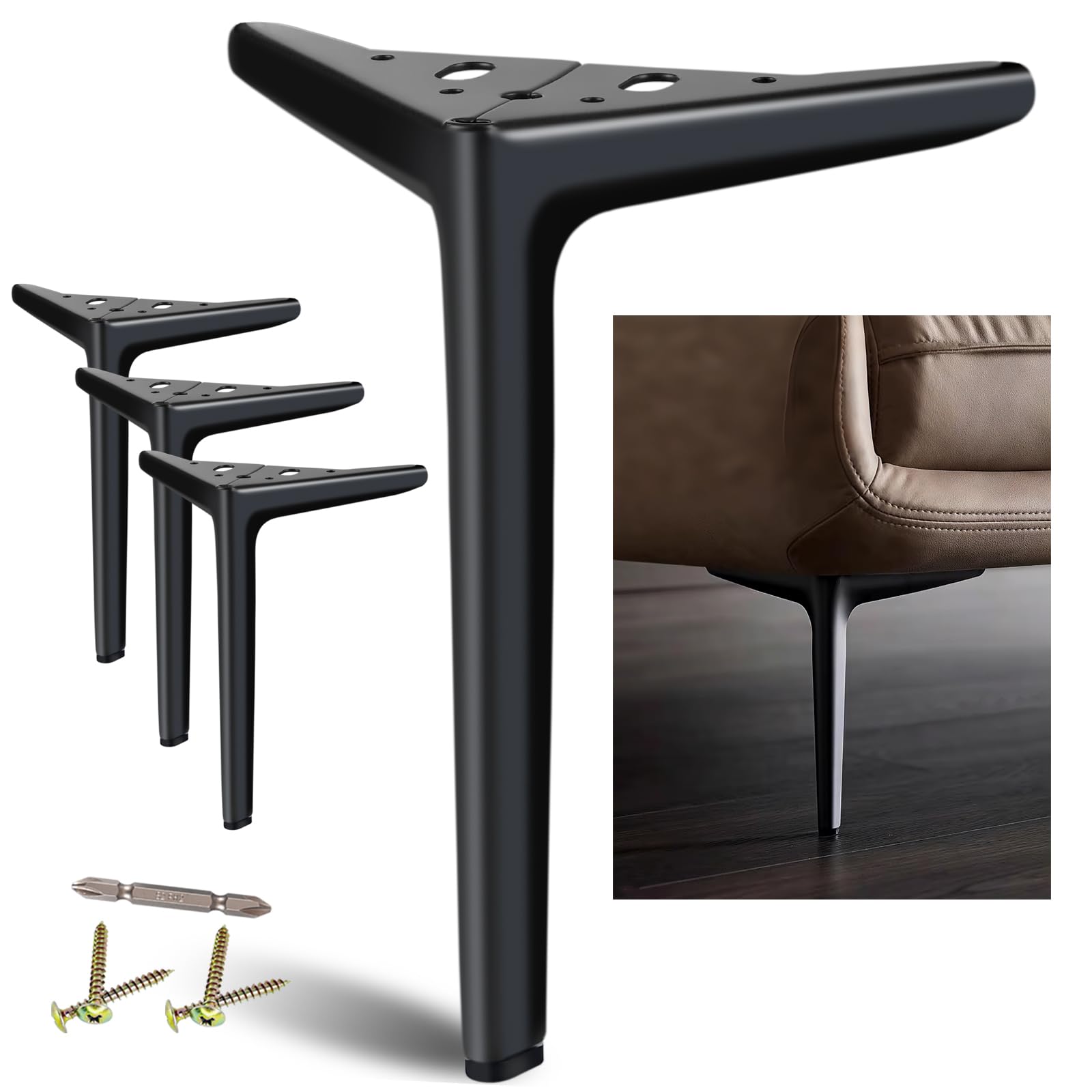 4 gambe metalliche nere 25cm ricambio per divani e tavolini