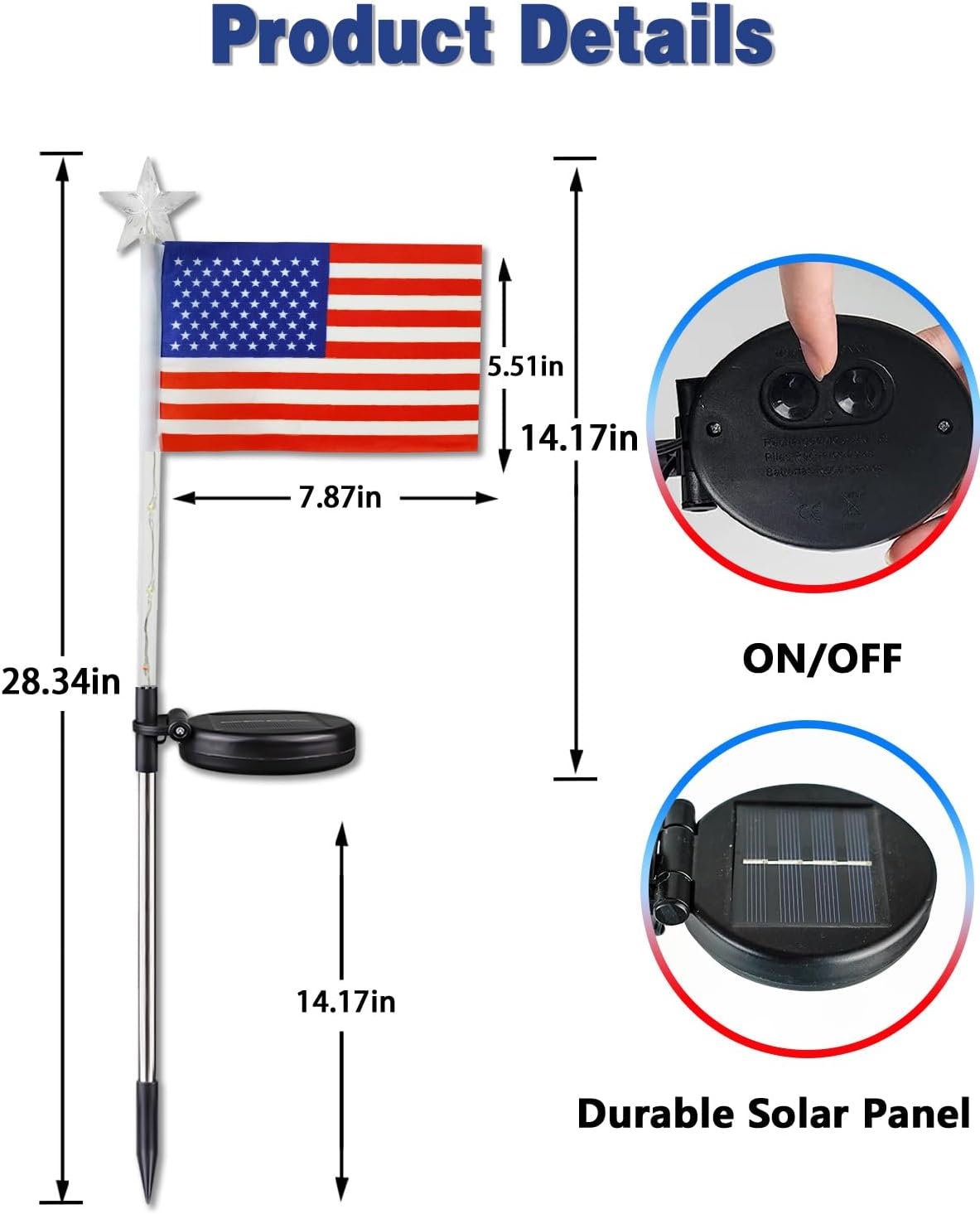 8 Pack American Flag Solar Lights Outdoor, 4th of July Decorations with 2 Modes, Waterproof Solar Flag Patriotic Lights for Yard, Garden, Pathway, Independence Day, Memorial Day (Red White and Blue)