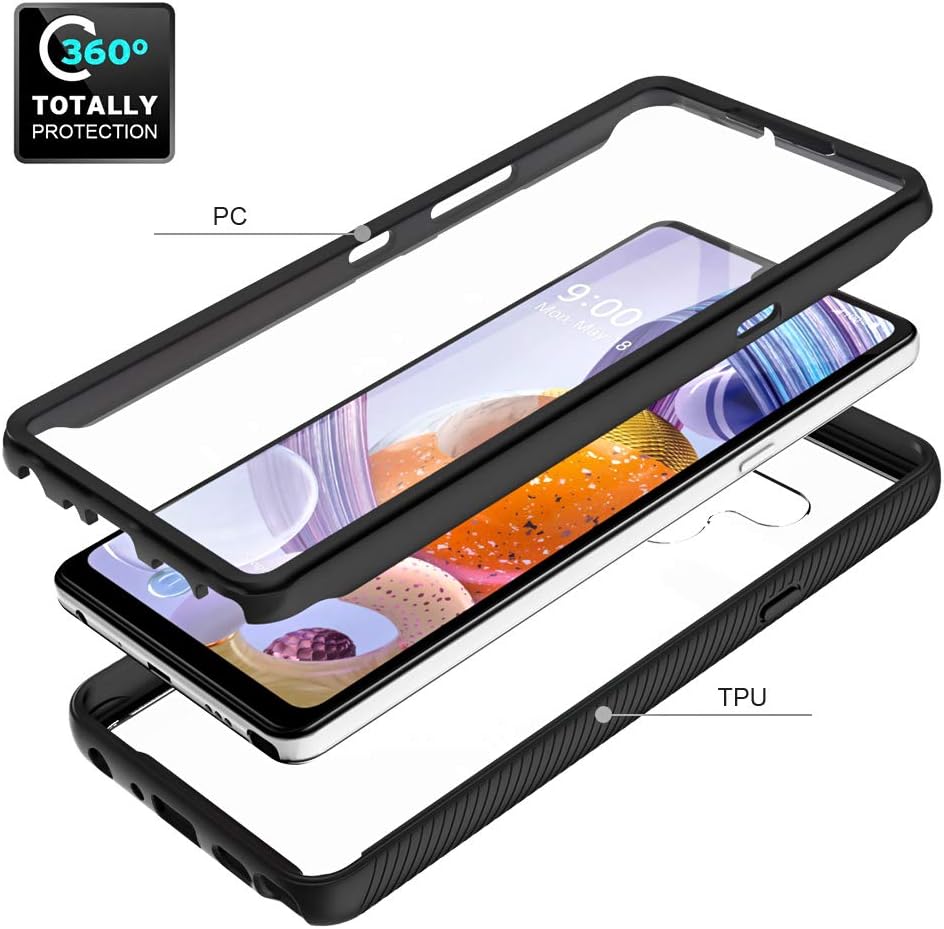 PULEN Full-Body Rugged Designed for LG Stylo 6 Case, with Built-in Screen Protector TPU Shock Absorption Shatter-Resistant Bumper + Clear PC Back Anti-Drop Cover (Black)