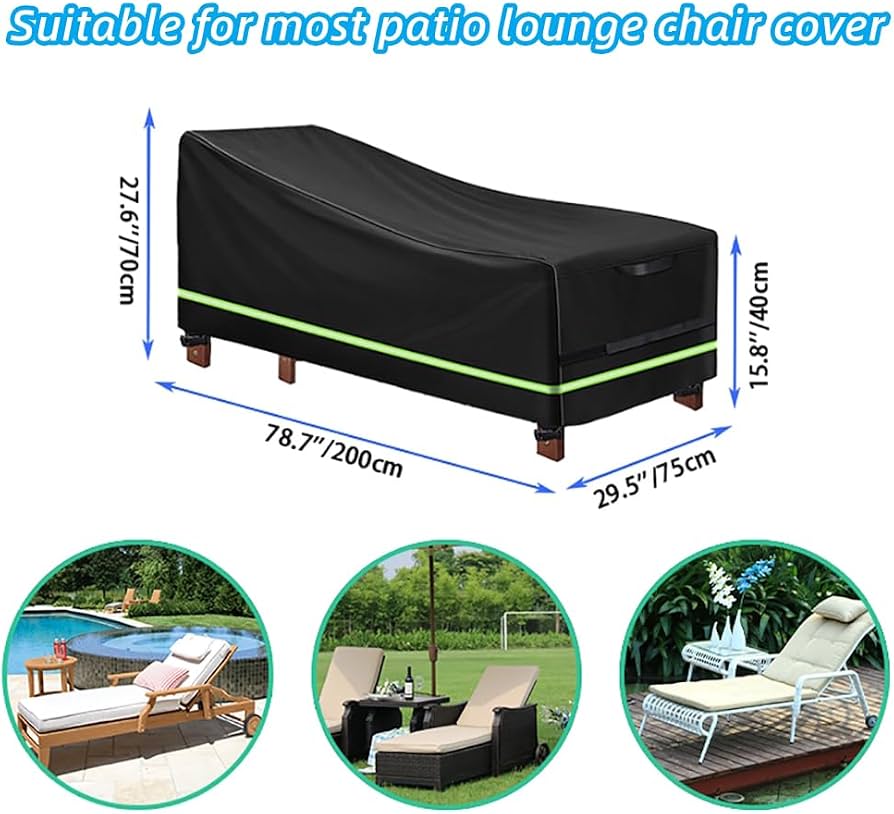 Funda Protectora Para Tumbona De Jardín - Tela Oxford 420D Impermeable Y Resistente A Los Rayos UV, Medidas 210x75x40/80 Cm, Con Correas De Fijación, Color Negro