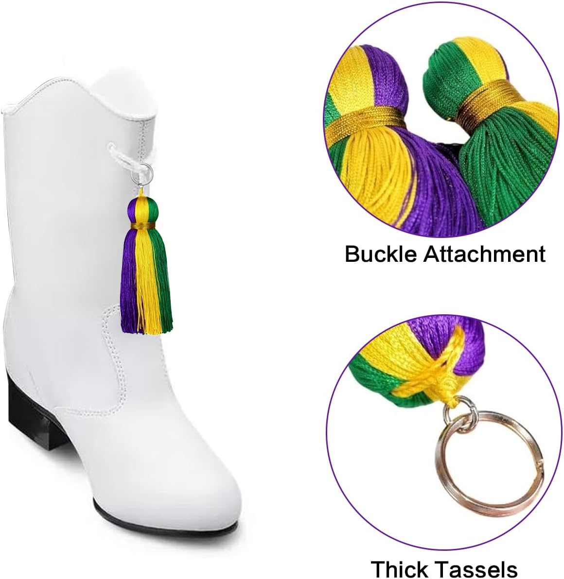 Mardi gras Boot Tassels, Purple Green Gold Hanging Tassels for Boots, Mardi gras Costume Accessories for Party Stage Performance Dress Up and Festive Decor