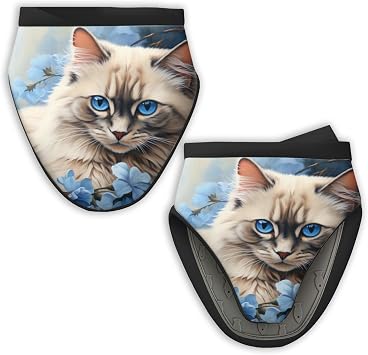 Mini Oven Mitts 1 Pair,Beautiful Portrait of Adorable Long-Haired Ragdoll Cat Heat Resistant Kitchen Gloves Non-Slip Silicone Grip Surfaces,Machine Washable,Suitable for Baking,Microwave Use