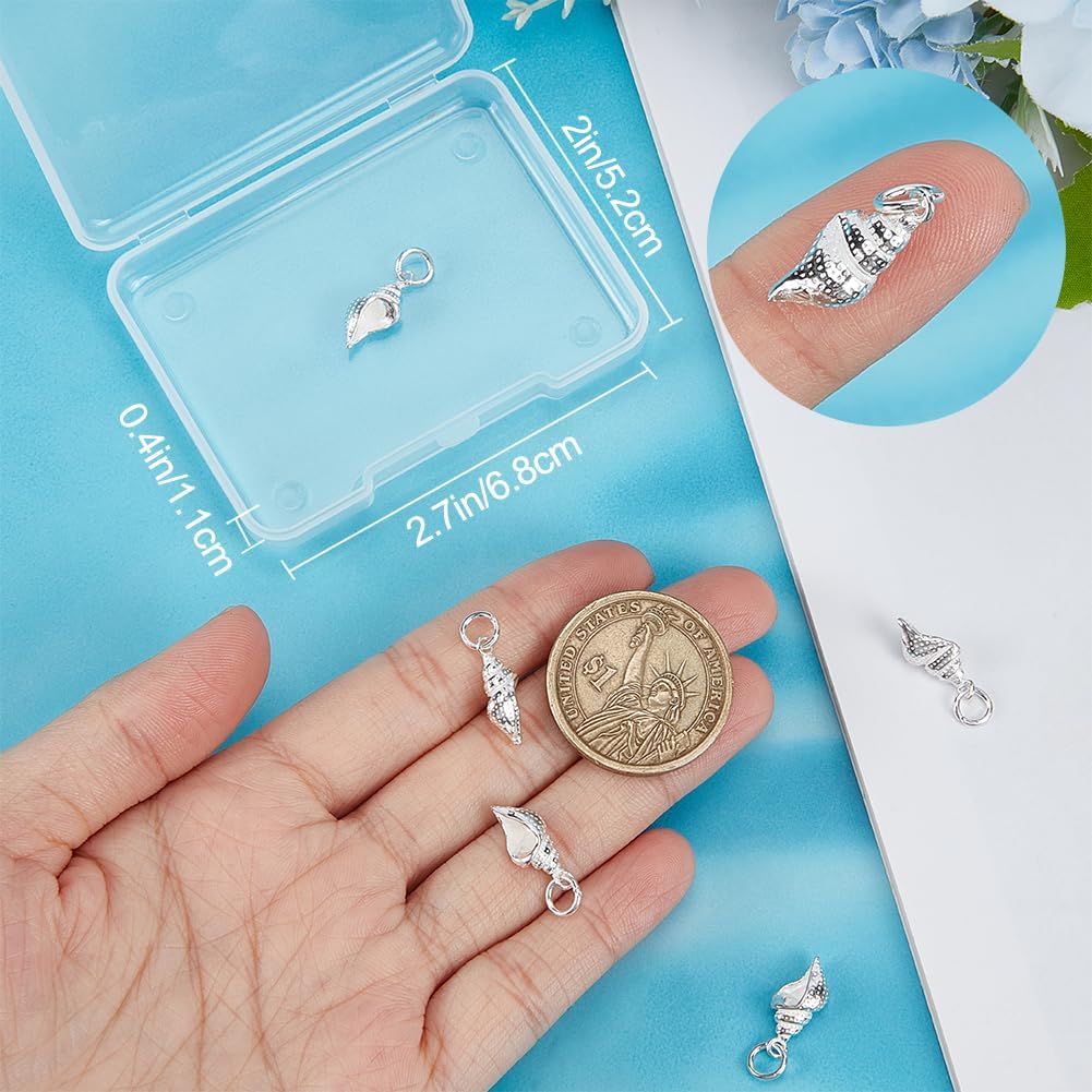 Beebeecraft 1 Box 5PCS Silvery Conch Shell Charms Sterling Silver Sea Life Sterling Silver Pendants with Hole for DIY Jewelry Making Arts Crafts Necklace Bracelet